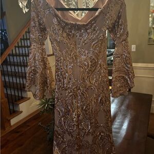 Adam Gold Embellished Long Sleeve Dress